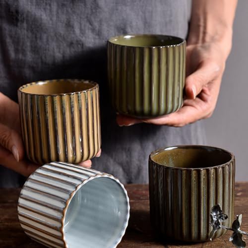 Vintage Ceramic Mug, Japanese Tea Cup 6oz Striped Cup No Handle Drinking Cup for Espresso, Cortado, Matcha, Green Tea, Microwave and Dishwasher Safe, Kiln Transformation Cup (White) - Image 6