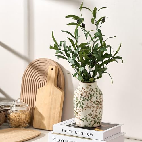 SIDUCAL Ceramic Green and Beige Antique Vase, 7 Inch Retro Ice Cracked Chinoiserie Floral Vase, Rustic Farmhouse Vases for Home Decor, Bookshelf, Office, Garden, Chinoiserie Decor, Tuscan Decor - Image 2