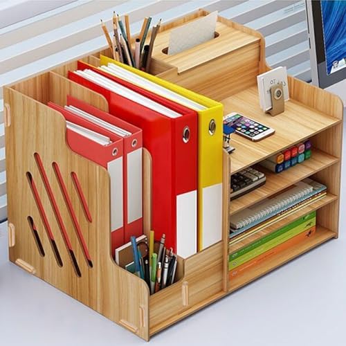 Desktop Organizer, Office Storage Rack, Multipurpose Modern Simple Style Wood Desktop Storage Shelf for Home School Office, Home Decor, True Nature Stand Shelf, Sleeks and Simple Design(Cherry Wood) - Image 3