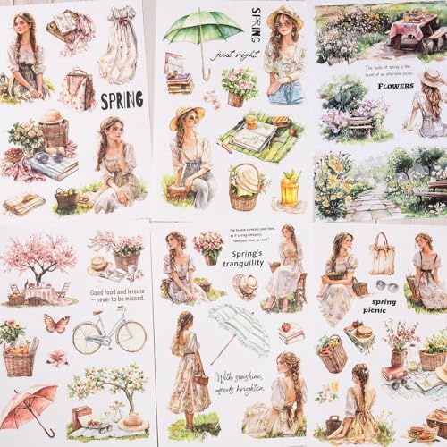 YagCu Scrapbook Sticker Book, Picnic Journaling Stickers, Junk Journal Supplies, Pre-Cut Aesthetic Scrapbooking for Adults, Decorative Ephemera Bullet Planner DIY Arts Craft Collage - Image 4