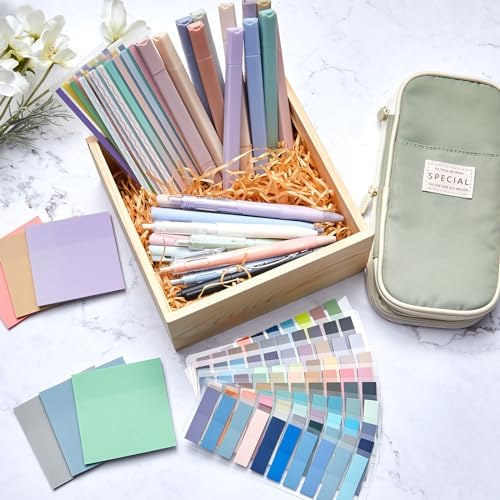 135 Pcs Book Annotation Kit with Pencil Case, 12 Pastel Highlighters, 11 Gel Pens, Fine Marker, 300 Transparent Sticky Notes, 2640 Index Tabs, Bible Study Supplies Kit(Classic,Light Green) - Image 5