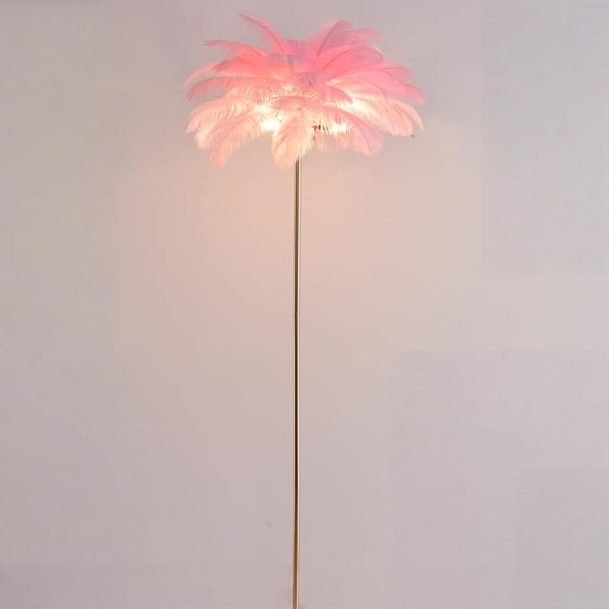 ZYLEIESENBAO Pink Feather Lamp Romantic Ostrich Feather Floor Lamp Nordic Fluffy Standing Light for Girl Bedside Creative Furry Floor Lamp for Sofa Living Room Corner in Bedroom Hotel Wedding