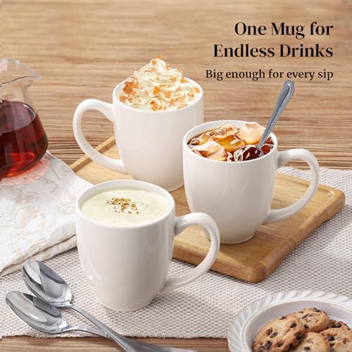 DOWAN Coffee Mugs, White Coffee Mugs Set of 6, 16 oz Ceramic Coffee Cups with Large Handles for Men Women, Porcelain Big Mug for Tea Latte, Mug Gifts for Home Office Party - Image 5