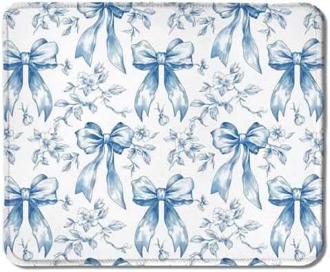 Coquette Blue Bow Floral Mouse Pad, Preppy Girly Blue Bow Flower Aesthetic Mouse Pads for Wireless Mouse Computers Laptop Desk Accessories, Preppy Girly Office Supplies, 9.5x7.9 Inch by Unknown