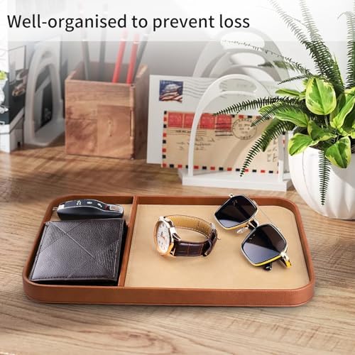 SENEN Leather Tray, Stylish and Organized Multifunctional Tray, for Table Entryway, Premium PU Leather, Catchall Tray for Keys, Watch, Wallet, Jewelry, and More (Brown Frame) - Image 5