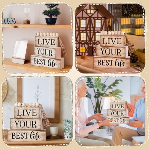 Moucuny 4 Pcs Farmhouse Table Decoration Inspirational Tiered Tray Decor - Image 4