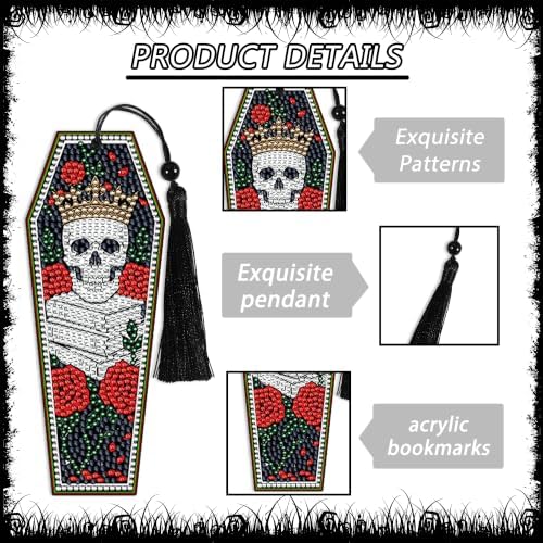 8 Pcs Colorful Gothic Diamond Art Bookmark, DIY 5D Kits Supply with Tassels - Image 4