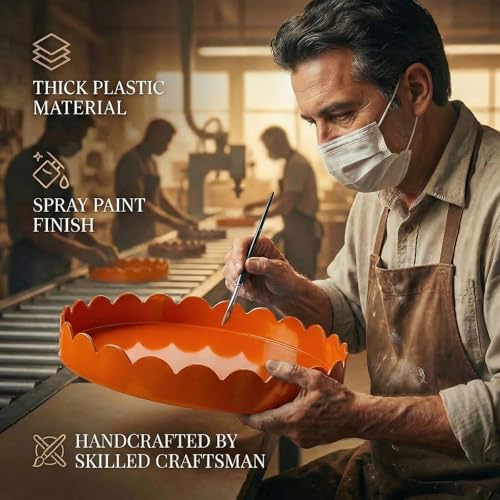 Gesodant 13" Round Scalloped Decorative Tray for Coffee Table Decor, Candle & Perfume Tray, Dining Table Centerpiece & Aromatherapy Candle Display, Modern Glossy Lacquer Look (Orange) - Image 5