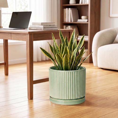Ceramic Flower Pots, 10 Inch Plant Pot, Round Planter, Green - Image 3