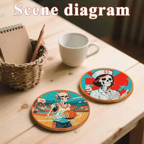 DOTSOPS 8 Pcs Skull Diamond Painting Coasters for Beginners with Holder - Image 6