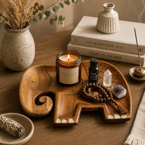 Elephant Catchall Tray, Hand Carved Solid Wood, Keys & Jewelry - Image 5