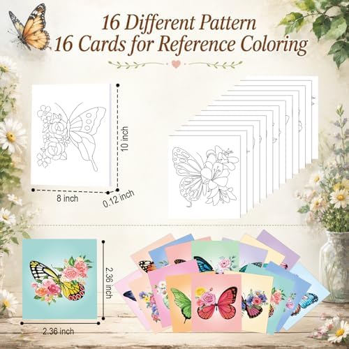 Cholemy 99 Pcs 16 Set Sip and Paint Kit for Adults 8"x 10" Pre Drawn Canvas Painting with Wooden Easel Pre Printed Canvas Painting Favor for DIY Birthday Gifts Adult's Date Party (Butterfly) - Image 3