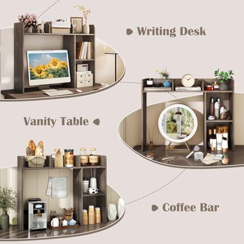 GIANTEX Desktop Bookshelf, Wood Desk Hutch Organizer for 27 Inch Computer Monitor, Countertop Storage Display Rack with 5 Shelves, Multipurpose Desktop Shelf Bookcase for Dorm Office Home (Grey Oak) - Image 6