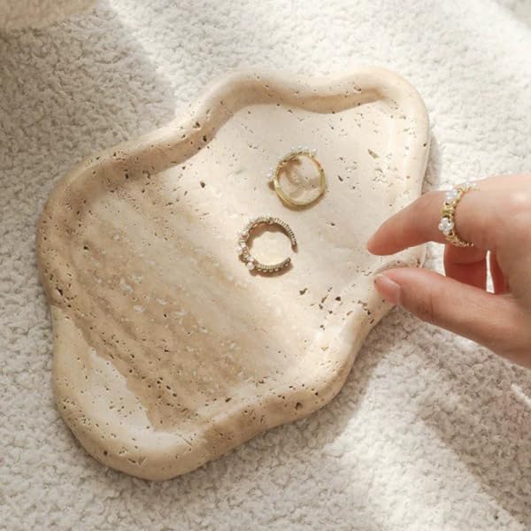 Cloud-Shaped Natural Travertine Tray – 7.68" x 5.3" Marble Vanity Organizer, Aesthetic Stone Catchall Dish for Perfume, Jewelry, Candle, Countertop Decor, Gift-Ready - Image 5