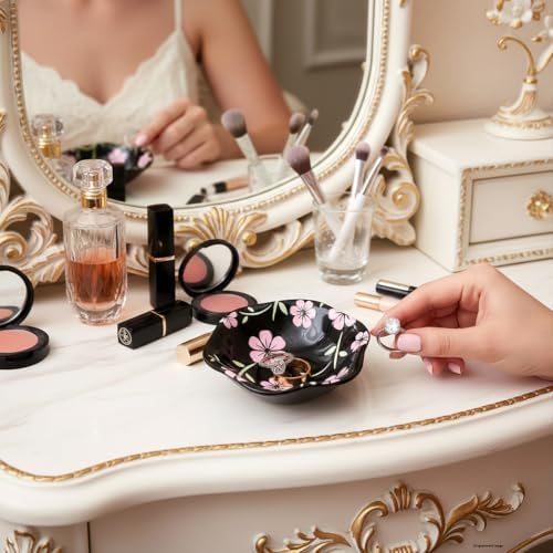 Small Flower Ring Dish Jewelry Tray Organizer, Black - Image 7