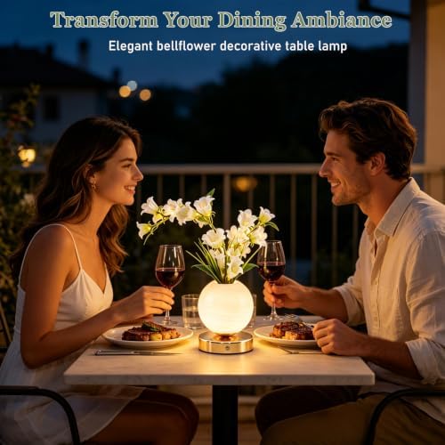 White Bellflower Flower Lamp, Rechargeable Cordless LED Floral Table Lamp - Image 3