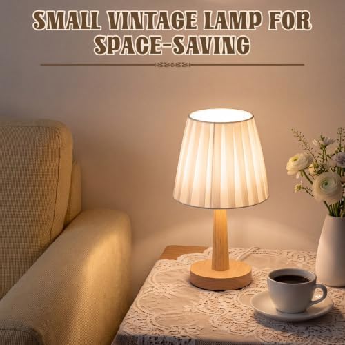 Gerrii 4 Pack Small Bedside Table Lamps, Pleated Shade, Wood Base - Image 5