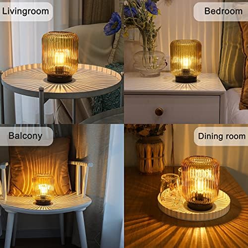 LUSHARBOR Battery Operated Lamp, Cordless Table Lamps for Home Decor, Battery Powered Nightlight with LED Bulb, Decorative Glass Beside Lamp for Bedroom Living Room-Gold - Image 2