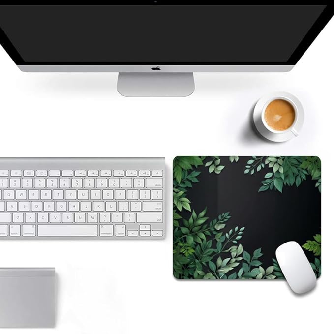 Cute Leaves Pattern Floral Texture Mouse pad, Square Waterproof and Anti Slip Mouse pad for Office laptops