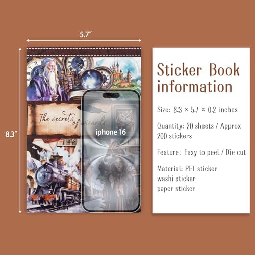 Pre-Cut Magic Sticker Book for Junk Journal, 20 Sheets Wizard Sticker Vintage Ephemera PET Washi Paper Materials for Scrapbooking, Journaling, Collage - Image 6