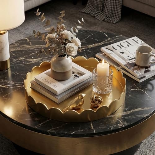 Gesodant 13" Round Scalloped Decorative Tray for Coffee Table Decor, Candle & Perfume Tray, Dining Table Centerpiece & Aromatherapy Candle Display, Modern Glossy Lacquer Look (Gold) - Image 3