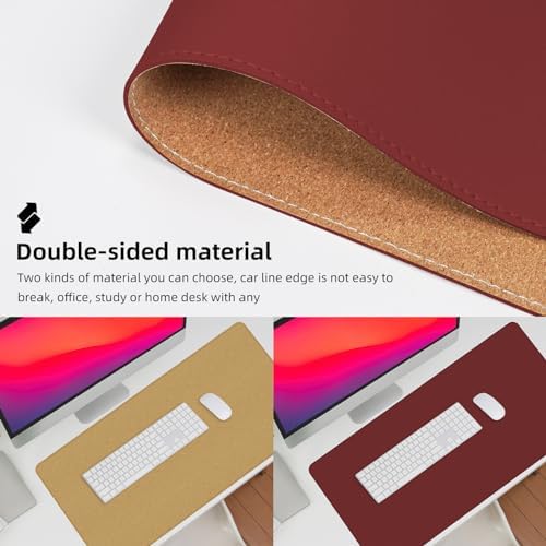 AFIING Cork Desk Mat 47" x 23.6", Dual-Sided Natural Cork & PU Leather Desk Pad, Non-Slip Waterproof Large Mouse Pad for Office, Home & Gaming (Red) - Image 2