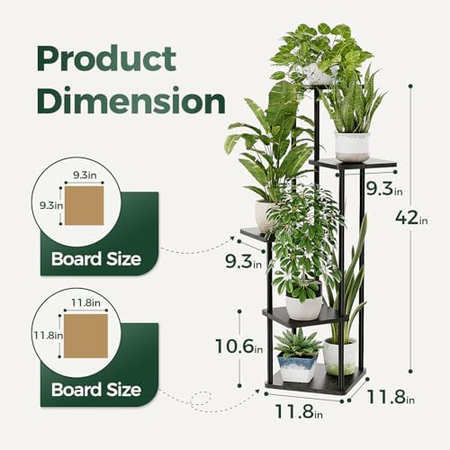 Bamworld Black Plant Stand Indoor 5 tier Corner Plant Shelf - Image 5