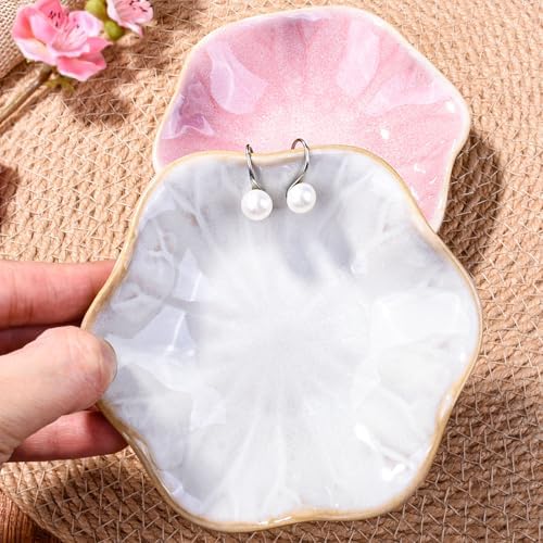 Ceramic Jewelry Tray Set of 2, 4.25" Flower Porcelain Trinket Dishes - Image 5