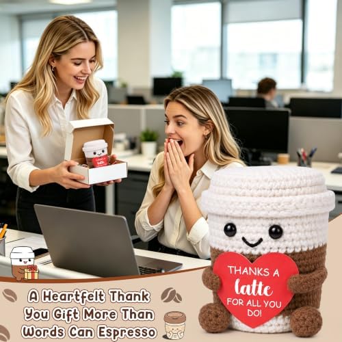 Thank You Gifts for Women Men, Bosses Day Gifts for Women, Christmas Teacher Principal Nurse Employee Coworker Appreciation Gift, Office Desk Decor Handmade Crochet Coffee Mug Cup Coffee Lovers Gift - Image 5