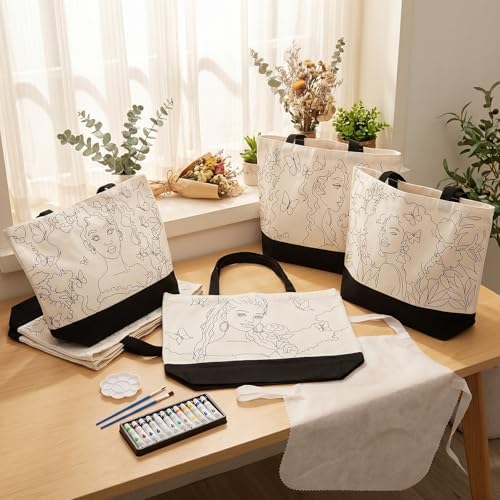 Geetery 30 Pcs Paint and Sip Canvas Bags Pre Drawn Kit, Afro Queen - Image 2