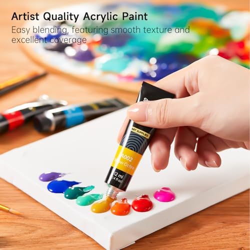 Shuttle Art Acrylic Paint Set, 15 x 12ml Tubes Artist Quality Non Toxic Rich Pigments Colors Perfect for Kids Adults Beginners Artists Painting on Canvas Wood Clay Fabric Ceramic Crafts - Image 4