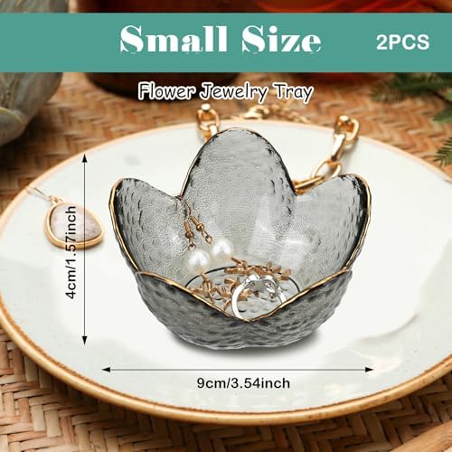 2Pcs Flower Glass Jewelry Trays, Mini Aesthetic Ring Dish Holders - Image 2