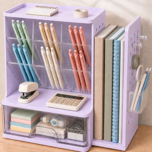 Sooez Desk Organizer with Bookends, Pegboard & Drawer, Pen & Pencil Holder by Sooez