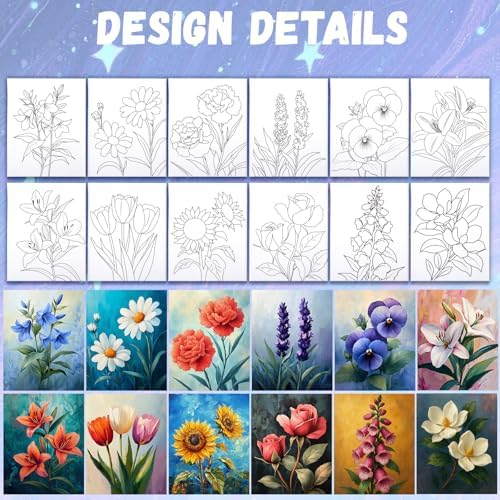 12PCS 8x10IN Pre Drawn Canvas to Paint for Adults Flowers Paint Party - Image 2