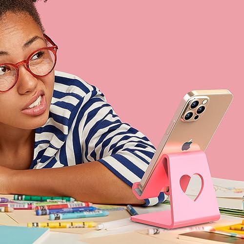 Crpich Acrylic Cell Phone Stand, Portable Phone Holder, Pink Phone Stand for Desk, Compatible with Phone16 15 14 13 12 Pro Max Mini 11 SE, Switch, Android Smartphone, Pad, Tablet, Desk Accessories - Image 5