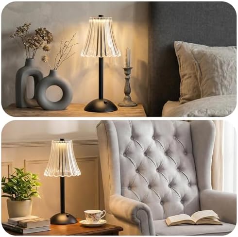 Liliful 2 Pcs Cordless Table Lamp LED Touch, Black, Rose Style - Image 6