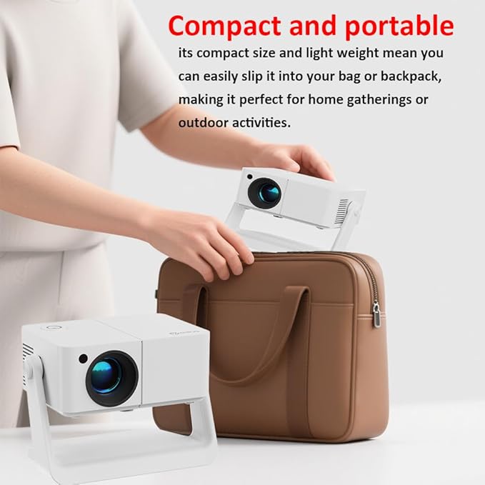 Built-in Stand Projector 1080P 500 ANSI with WiFi and Bluetooth 5.2, Electric Focus/Auto Keystone, 360°Stand, Portable Outdoor Movie Mini Projector for HDMI/USB/Phone/AV/PC(White)