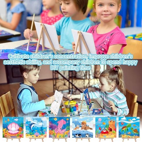 Tenceur 12 Sets Pre Drawn Canvas to Paint Adult Stretched Coloring Painting Canvas Panels with Design Easel and Brushes for Party Supplies Beginner Favor(Sea Animal) - Image 6