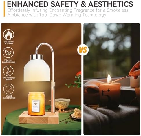 TOACSUCP Candle Warmer Lamp with 3 Bulbs, Adjustable Height Dimmable Candle Warmer with Timer, Compatible with Large Jar Candles, Candle Lamp with Charming Gift Box Ribbon for Her/Him(White) - Image 4