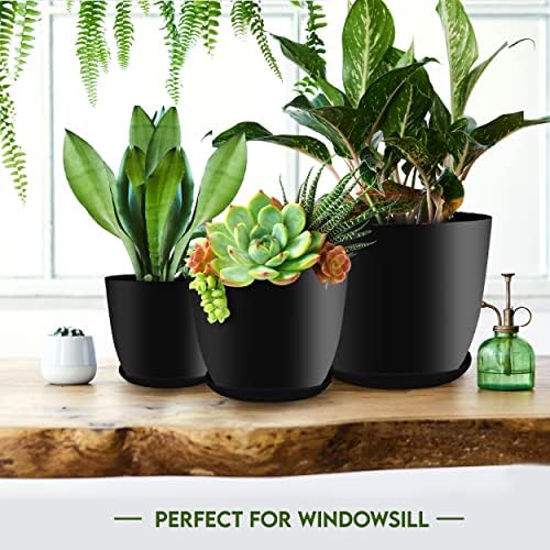 Plant Pots Indoor with Drainage, 5 Pack Multi-Size Planters Set, Black - Image 3