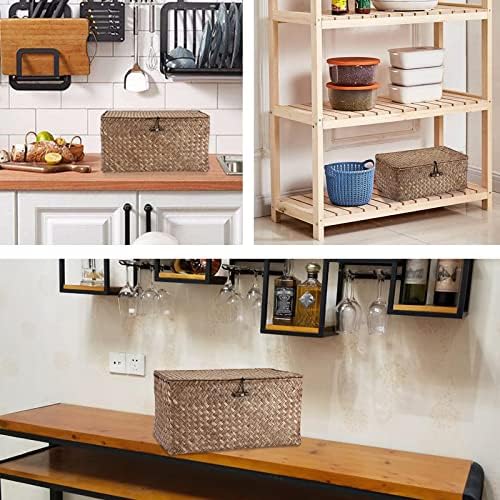 Hipiwe Wicker Shelf Baskets Bin with Lid Small Handwoven Storage Basket Box - Image 2