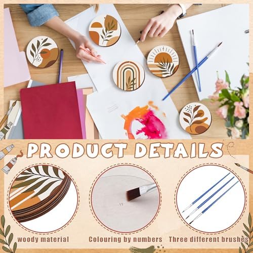 6 Pcs Boho Paint by Numbers Kit Wooden Mini Paint by Numbers for Adults - Image 4