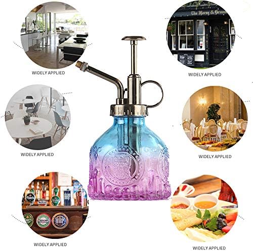 Plant Mister Glass Spray Bottle Small Plant Watering Can 6.4" Tall Retro Indoor Watering Can Bronze Plastic Top Pump for Garden Indoor Plant Sprayer (Blue Violet Gradient) - Image 3