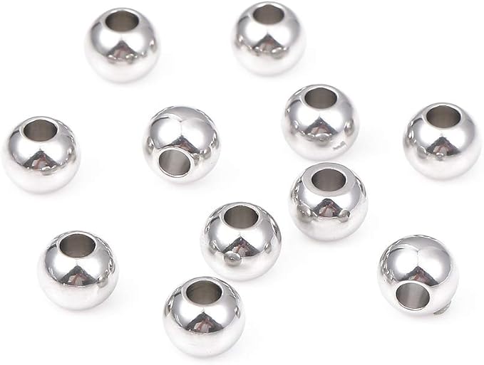 Stainless Steel Spacer Beads 8x6mm Round Loose Charm Caps Beads for DIY Jewelry Making 50pcs with 3mm Hole