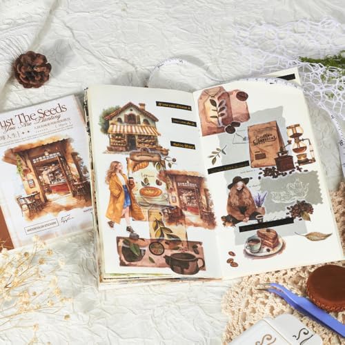 558pcs Coffee Journal Stickers, Ephemera for Junk Journaling Supplies, 50 Sheets Pre-Cut Washi Scrapbook Sticker Book for Scrapbooking, Bujo, Collage, Planners, DIY Art Crafts - Image 4