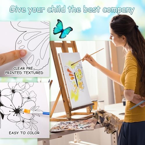Affrolling 12 Pcs Pre Drawn Canvas for Painting for Adults 8 x 8 Inch Canvas Painting Kits Stretched with Drawing Ready to Paint Beginner Artists Date Night Party Supplies(Butterfly) - Image 3