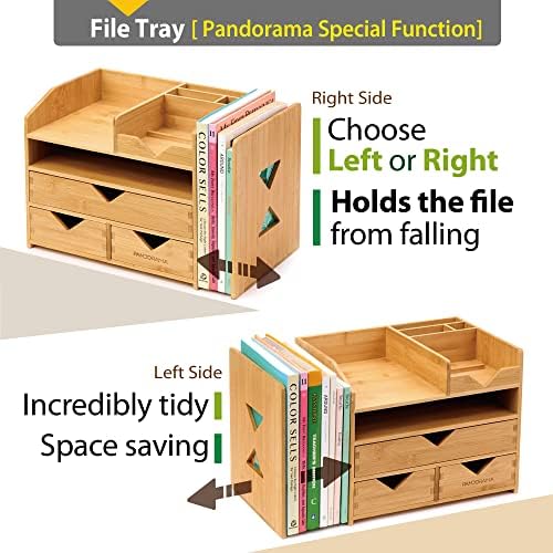 Pandorama Bamboo Desk Organizer Large - A4 Drawers & Adjustable File Holder, Fully Assembled Wood Desktop Storage for Kitchen, Bedroom, Bathroom, Study Room - Image 3