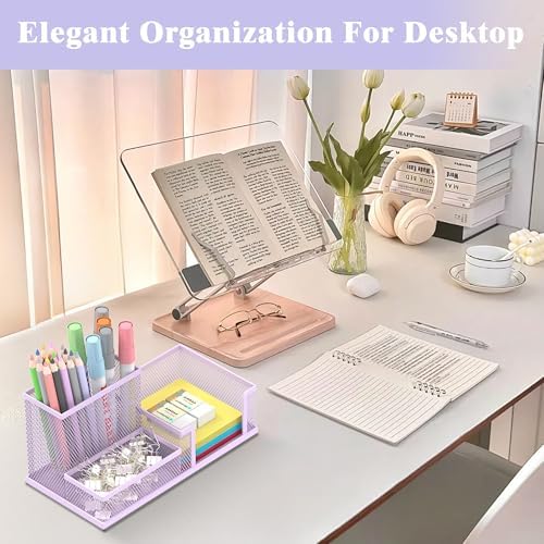SUPEASY Mesh Pen Holder Desk Organizer, Office Supplies Pencil Storage with 3 Compartments, Office Desk Accessories and Workspace Organizers for Home School Classroom, Purple - Image 3