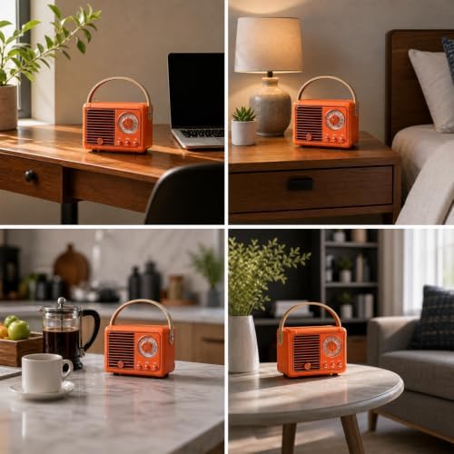 Dosmix Retro Bluetooth Speaker, Small Vintage Decor Gifts Pumpkin Orange - Image 6