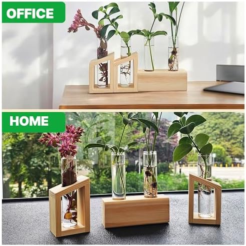 Plant Propagation Station - 3-Piece Wooden Stand with 4 Glass Test Tubes, Terrarium Vases for Plants, Hydroponic Propagation Planter for Home office Decor, Plant Lover Gift. - Image 6